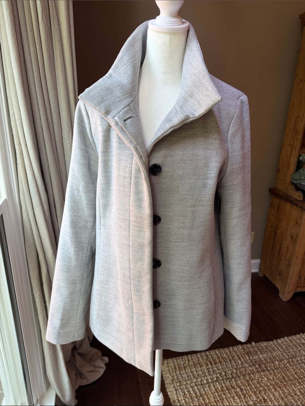 Lands’ End Women's Light Gray Button-Front Peacoat 10T